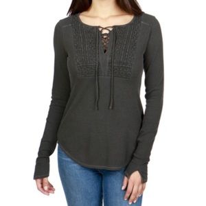♦️ Buy 2 Get 1 Free Lucky Brand Crochet LaceUp Bib Thermal Top small grey